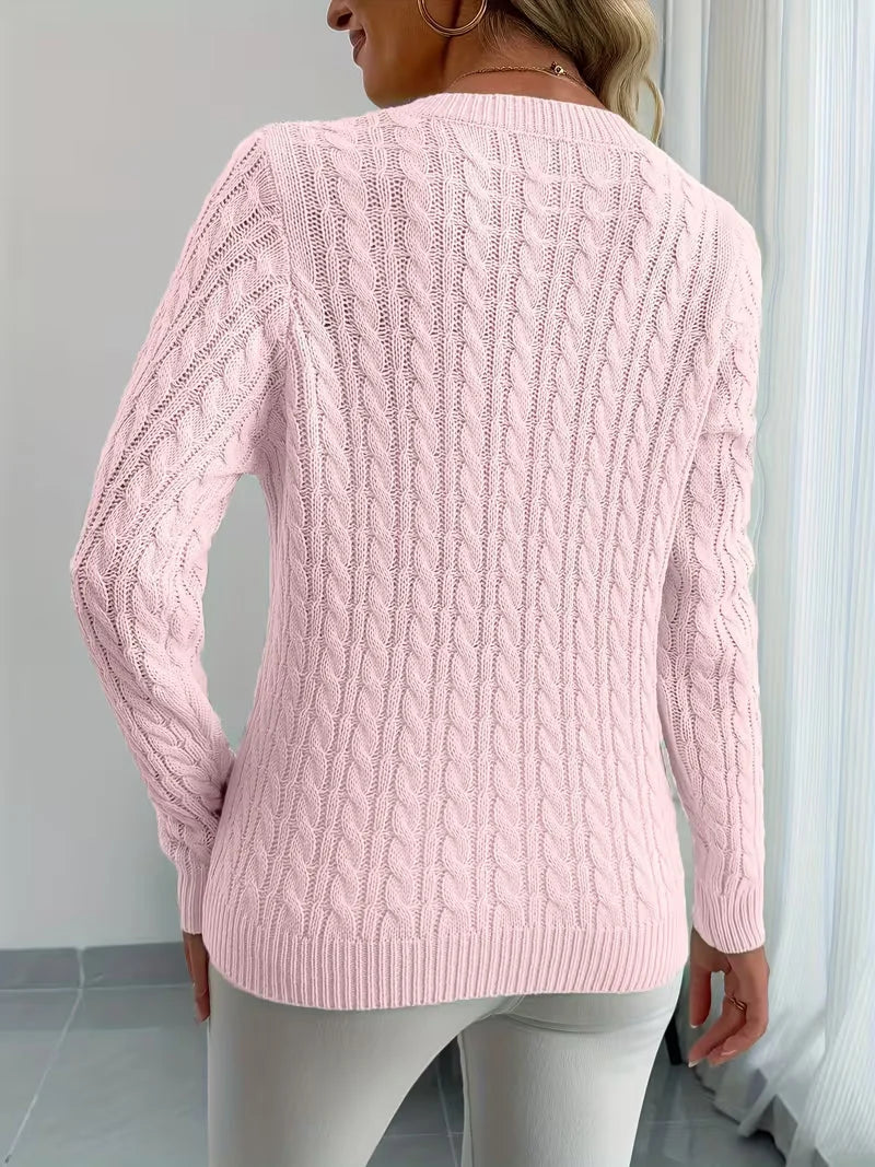 Jersey de mujer con cuello en V y punto trenzado