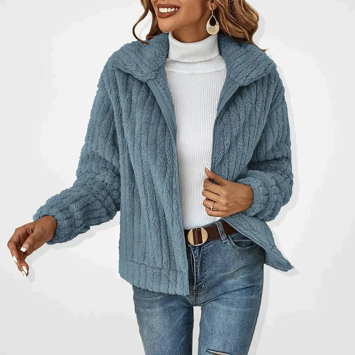 Chaqueta Sherpa extragrande para mujer con cuello de solapa ancho