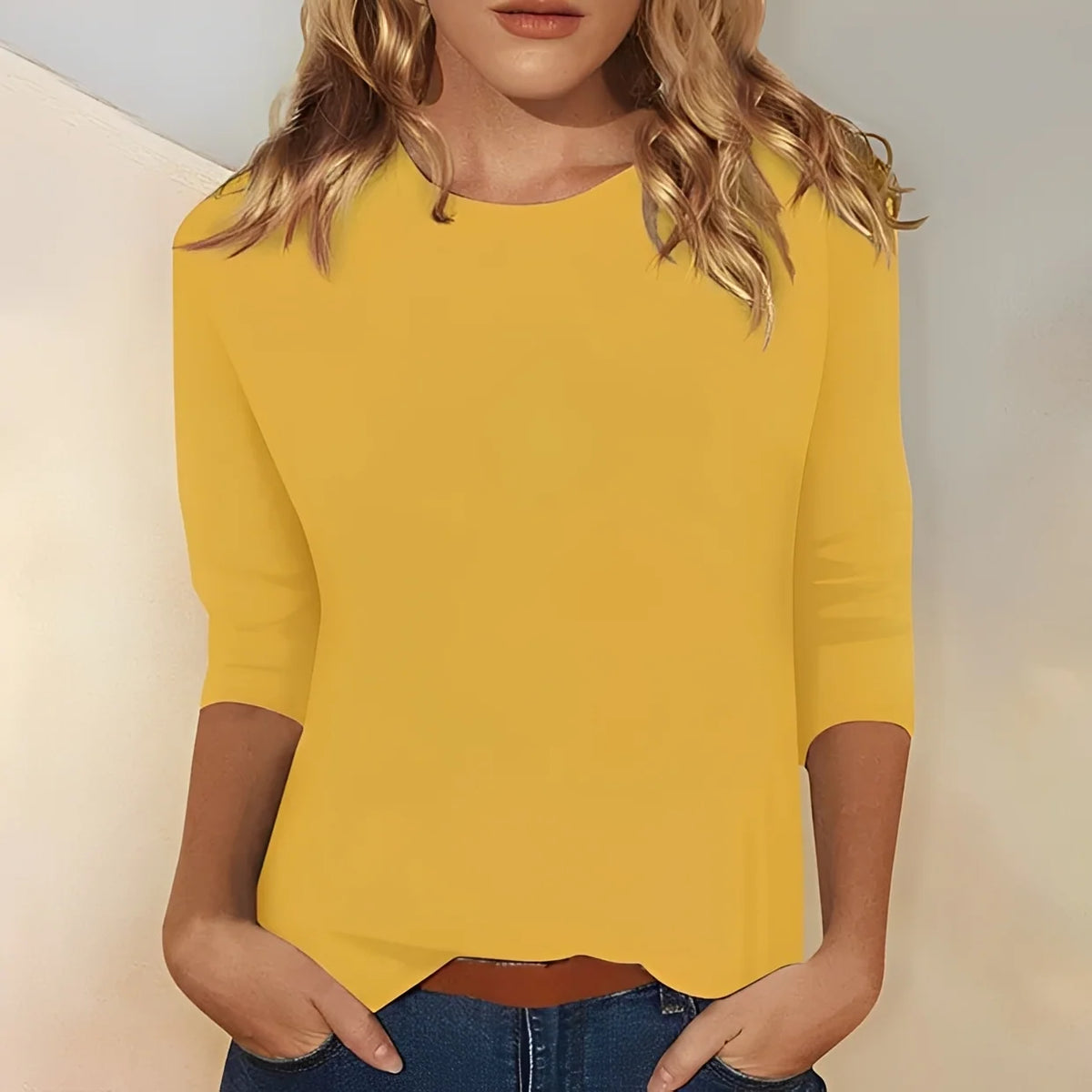 Blusa de manga larga para mujer con cuello redondo