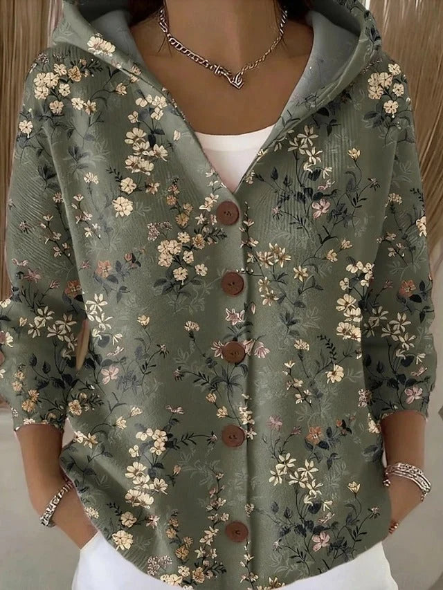 Cárdigan de punto elástico para mujer con capucha y botones