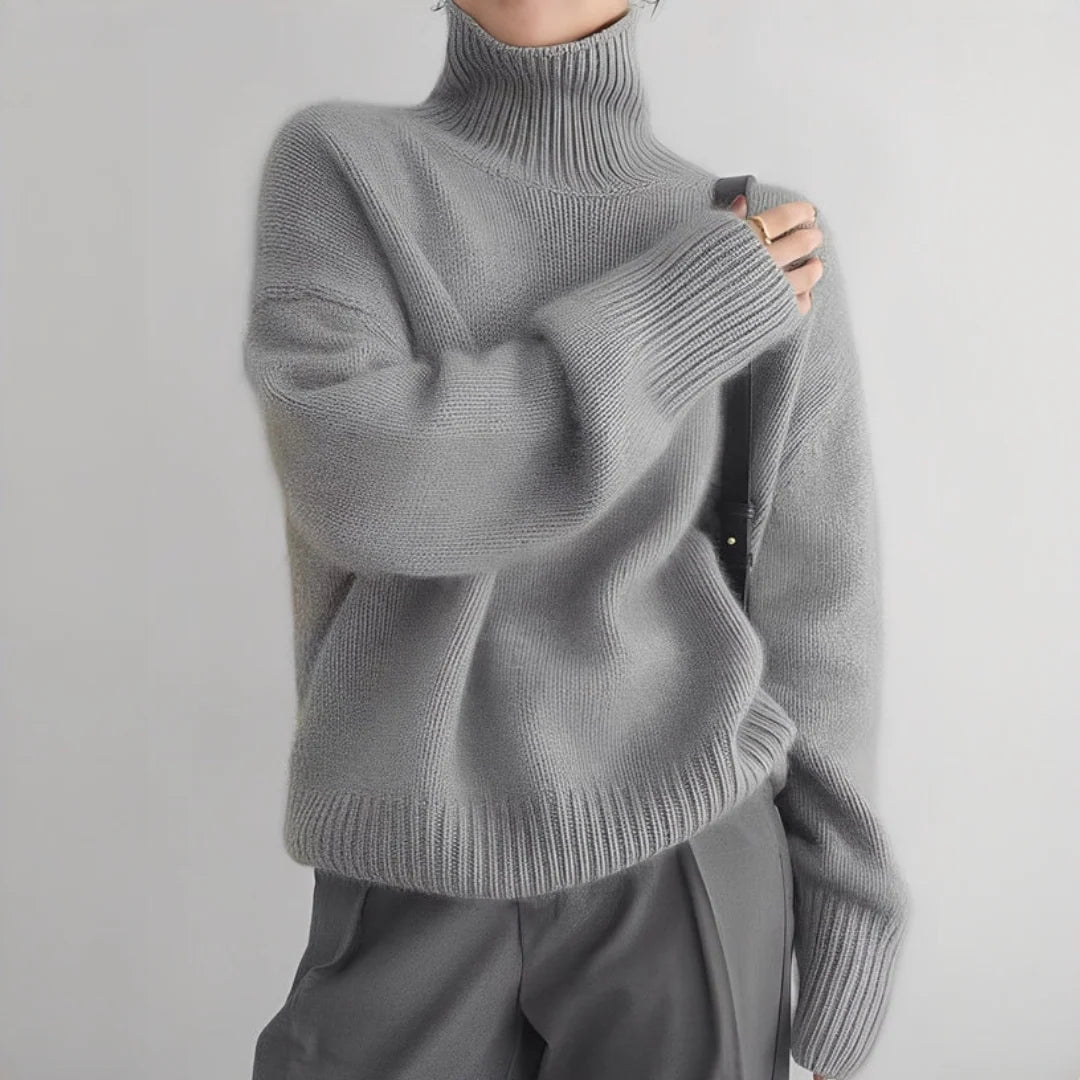 Jersey de punto fino para mujer con cuello vuelto y tacto suave