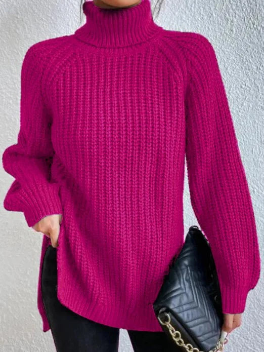 Suéter de punto fino para mujer con cuello alto y corte holgado