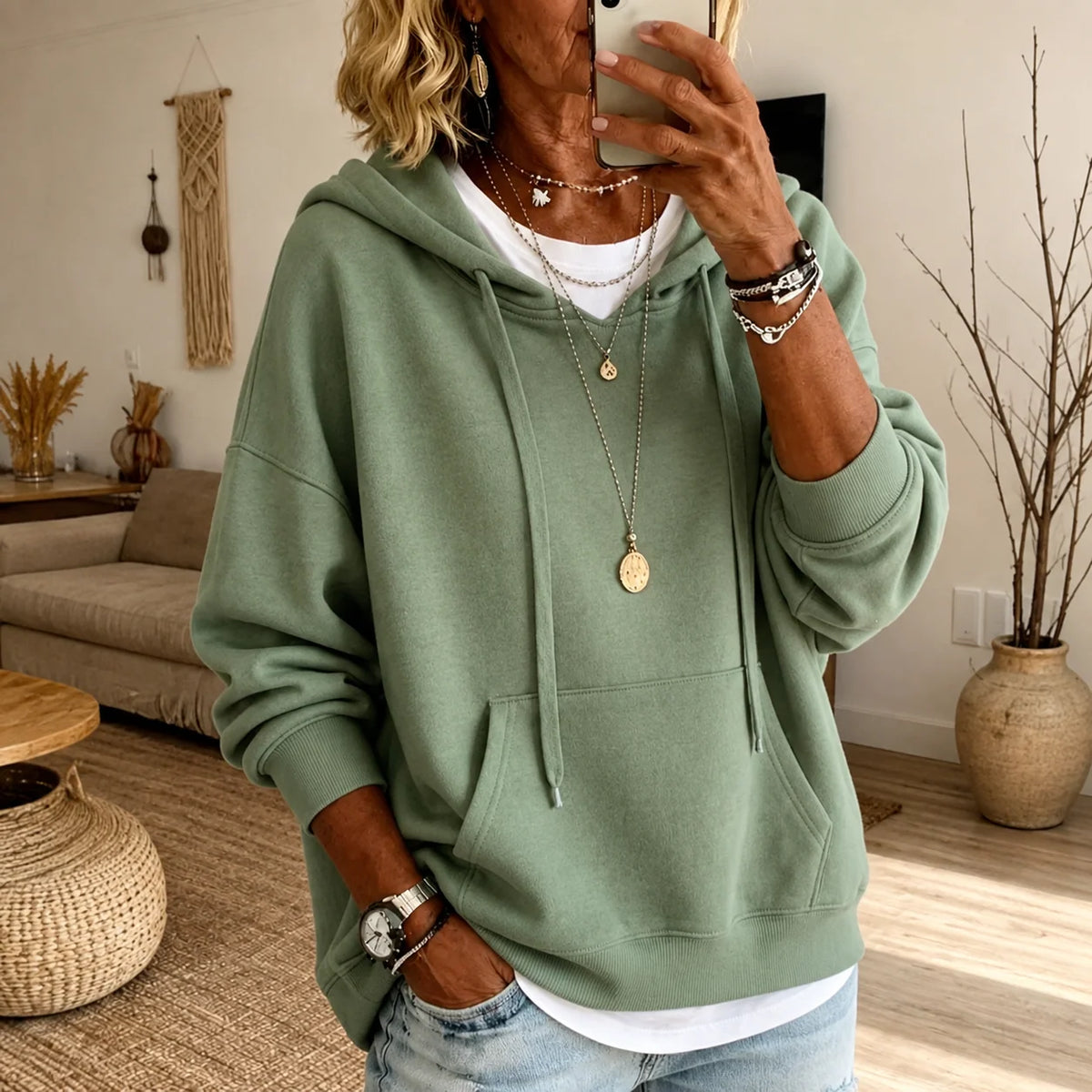 Sudadera de mujer con capucha y bolsillo canguro
