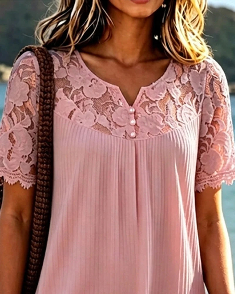 Vestido de encaje patchwork para mujer con escote en V