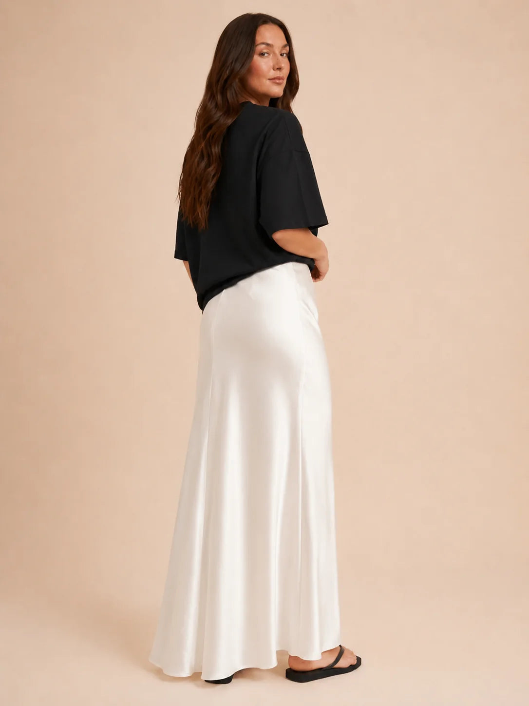 Falda maxi de talle alto para mujer con brillo discreto