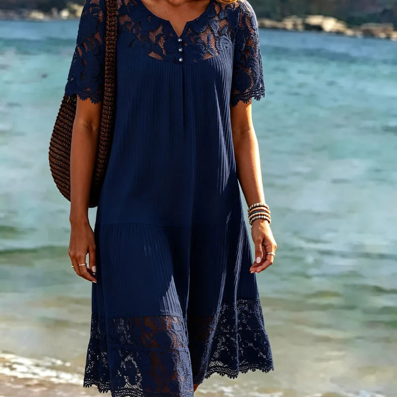 Vestido de encaje patchwork para mujer con escote en V