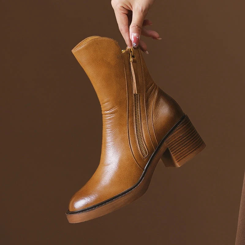 Botines de cuero vegano para mujer con dos cremalleras