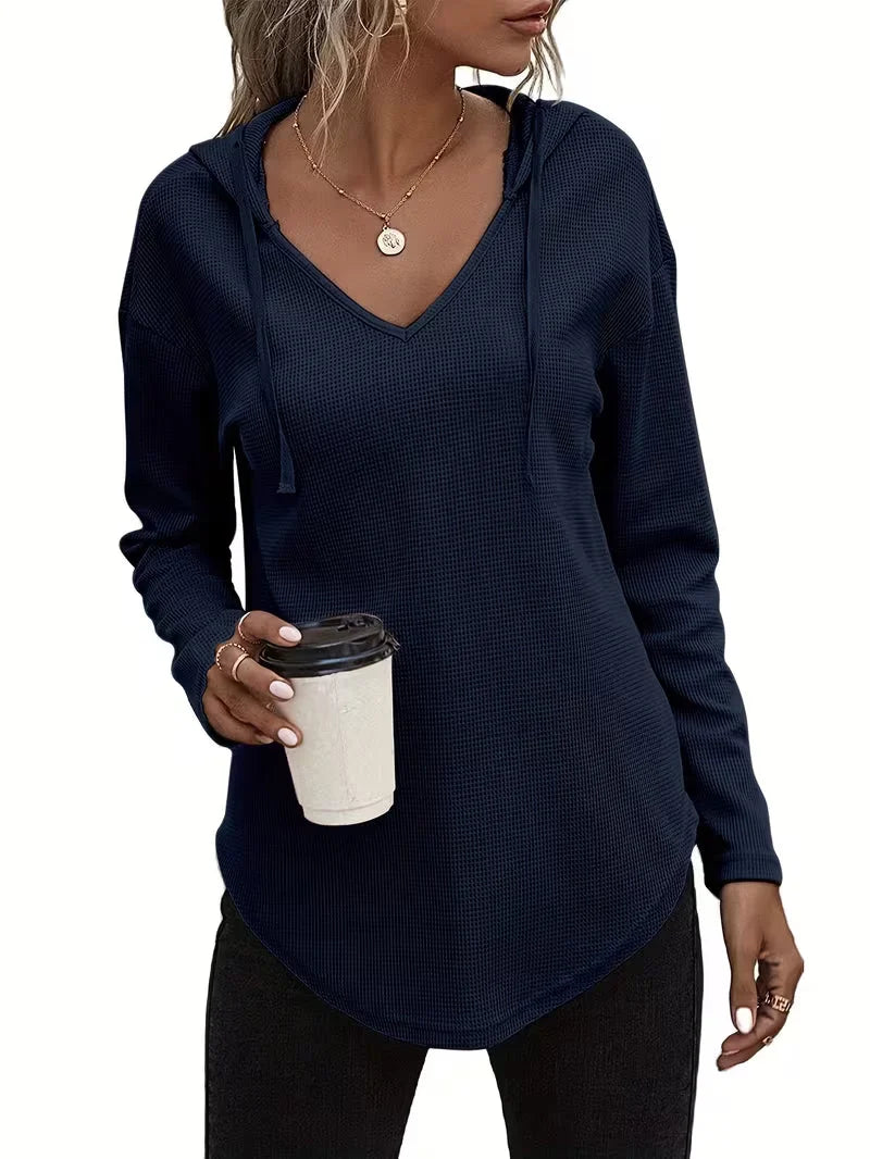 Sudadera con capucha de punto waffle para mujer con cordón