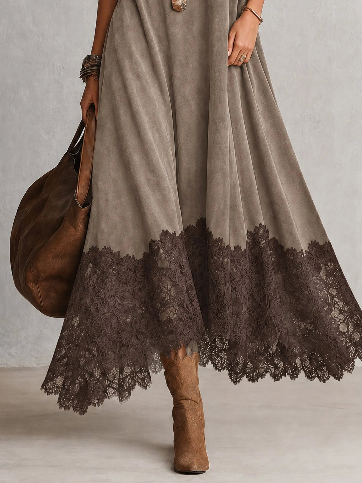 Vestido maxi para mujer con adorno floral de encaje