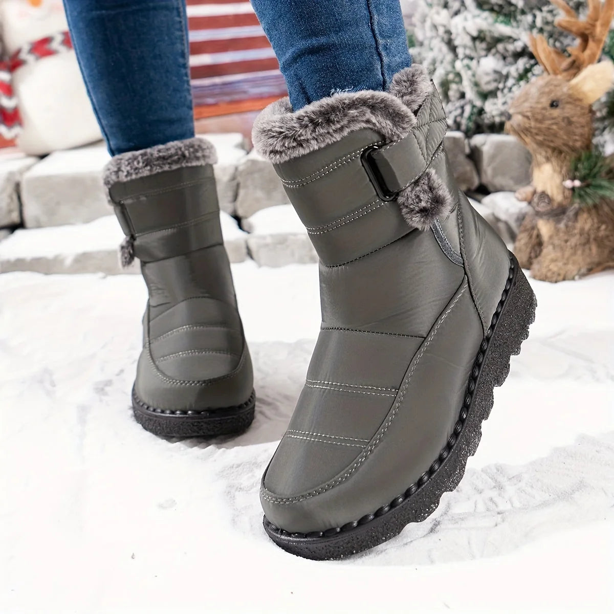 Botas de nieve impermeables para mujer con forro de Sherpa