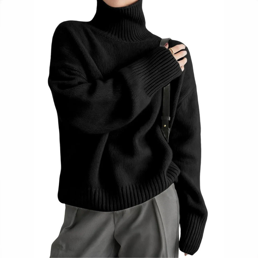 Jersey de punto fino para mujer con cuello vuelto y tacto suave