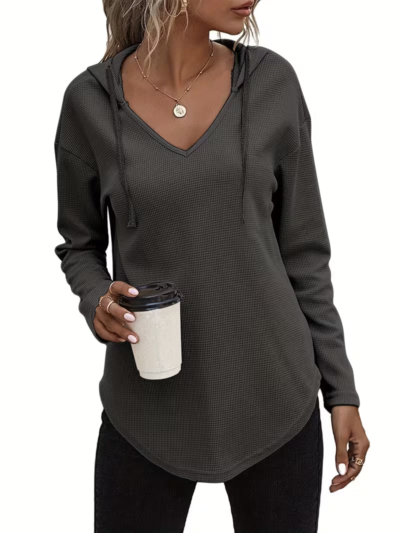 Sudadera con capucha de punto waffle para mujer con cordón