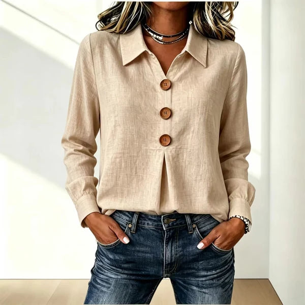 Blusa de mujer con cuello clásico y puños enrollables