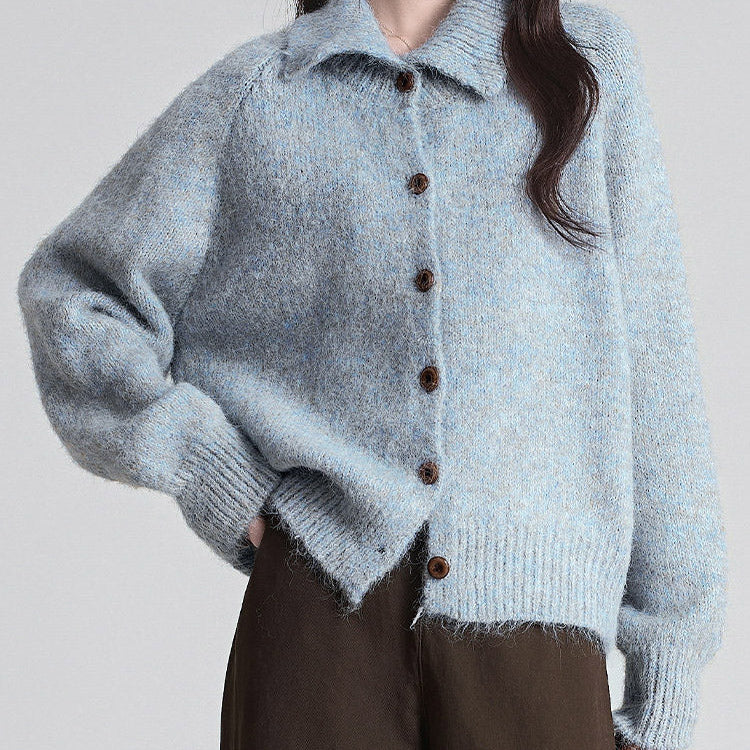Cardigan de punto de algodón para mujer con cuello Peter Pan