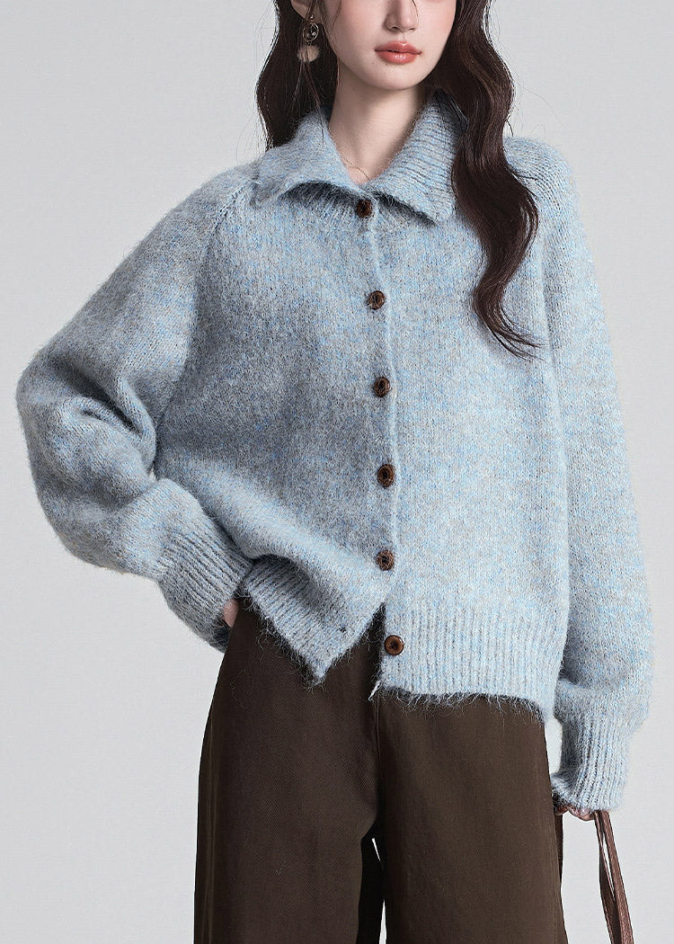 Cardigan de punto de algodón para mujer con cuello Peter Pan