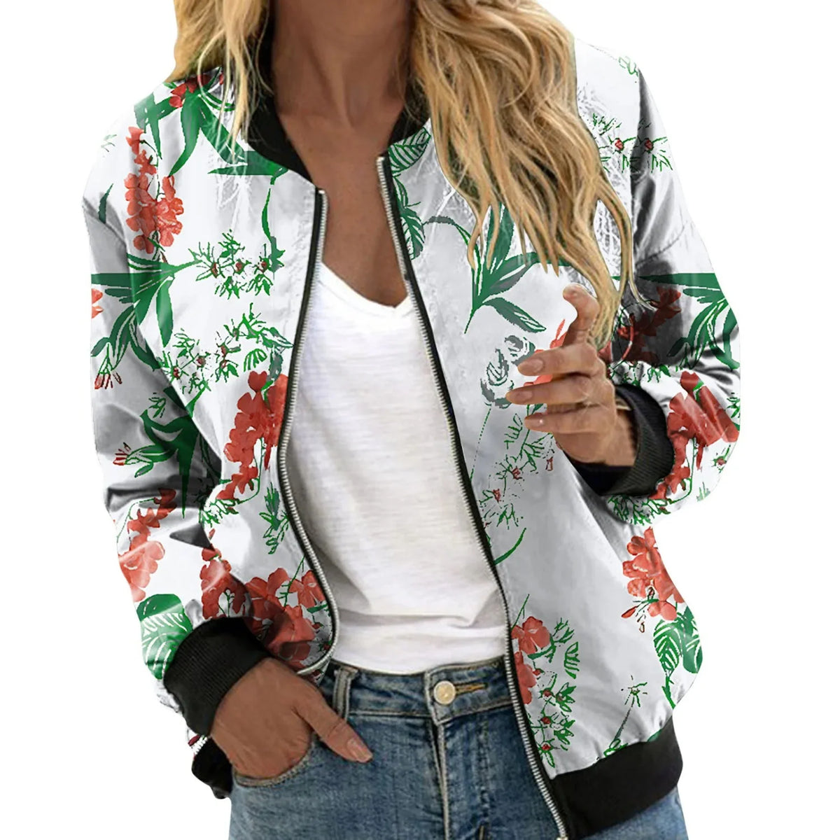 Chaqueta bomber de mujer con estampado floral