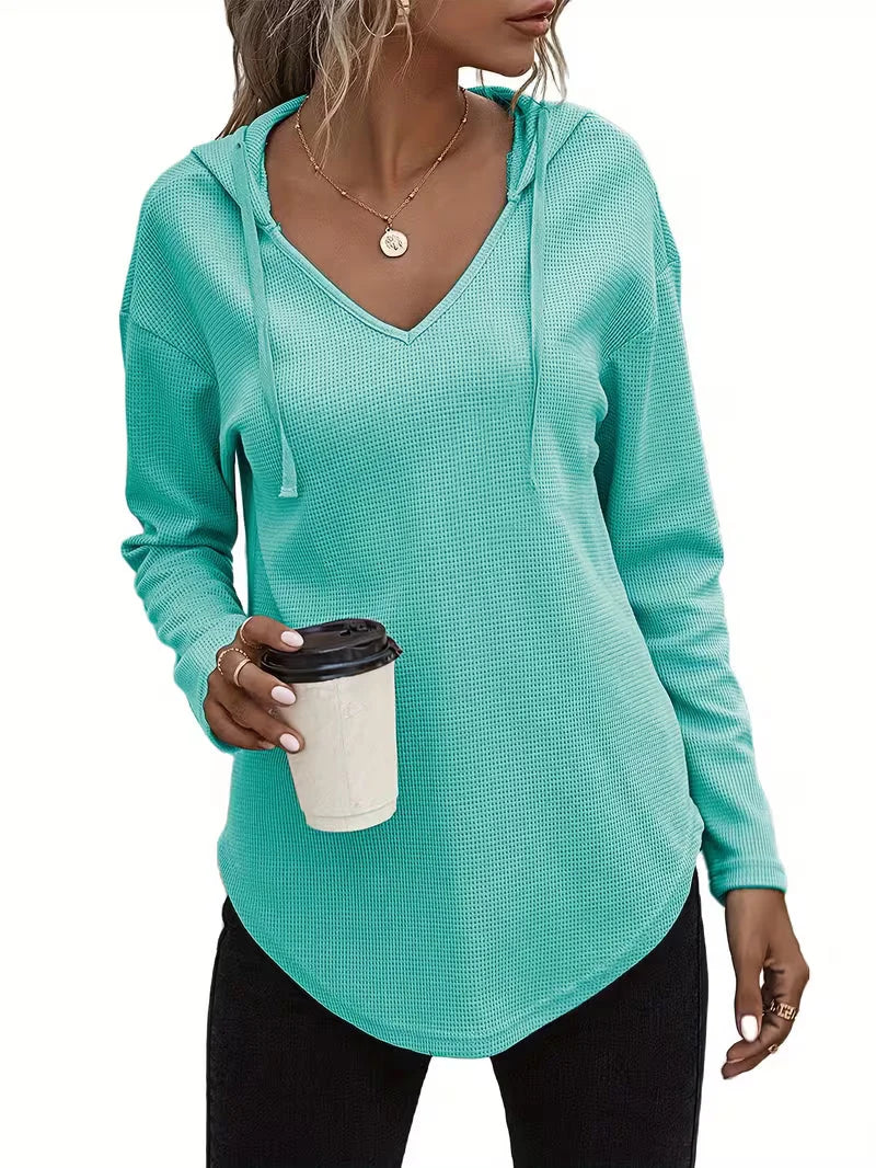 Sudadera con capucha de punto waffle para mujer con cordón