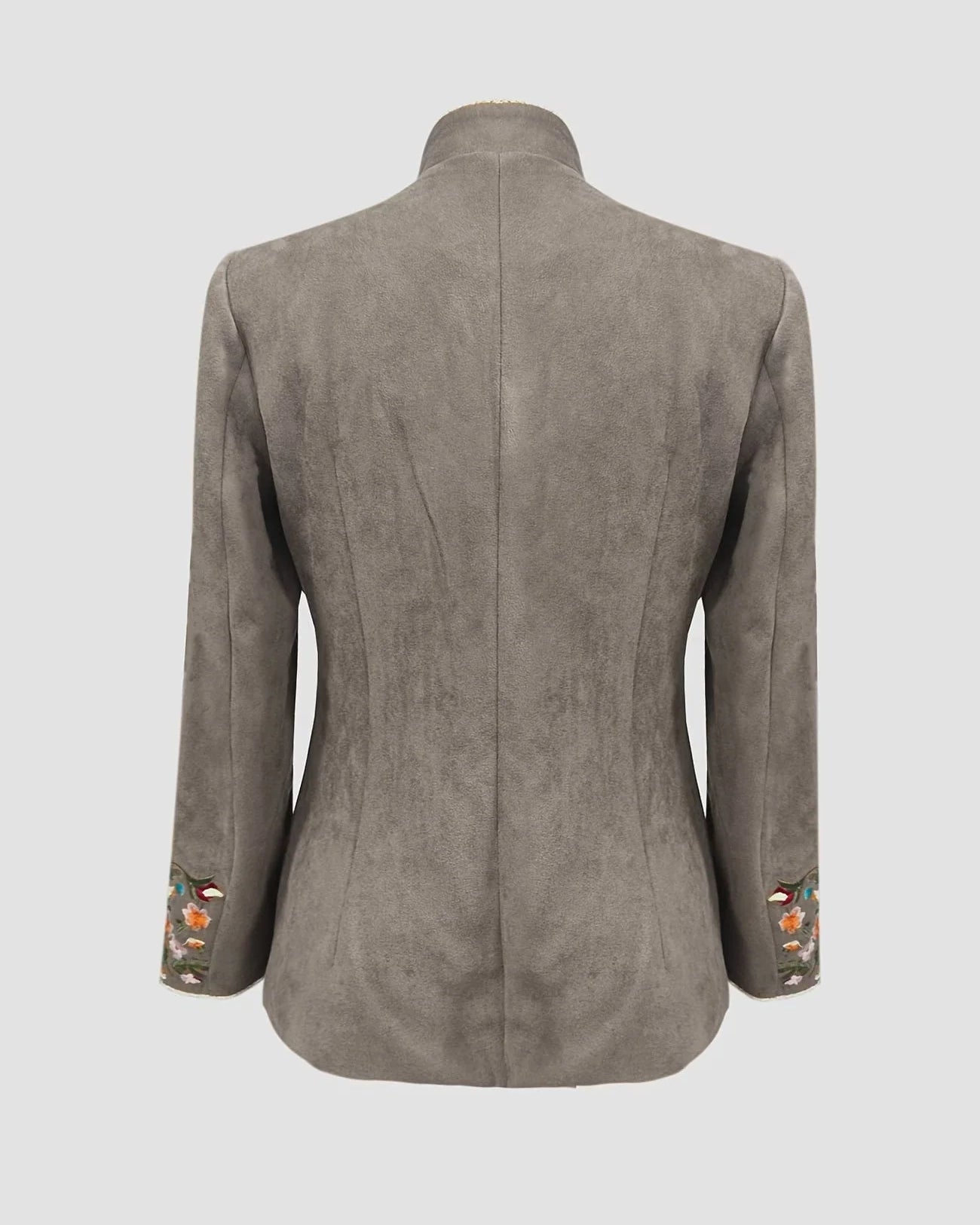 Chaqueta de mujer con cuello alto y bordado de flores