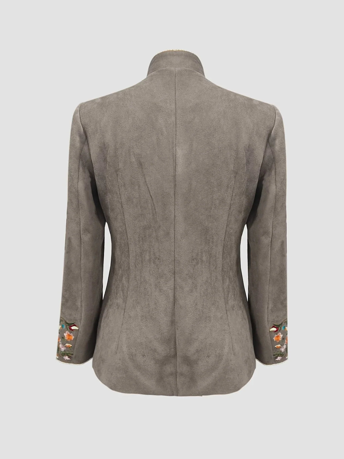 Chaqueta de mujer con cuello alto y bordado de flores