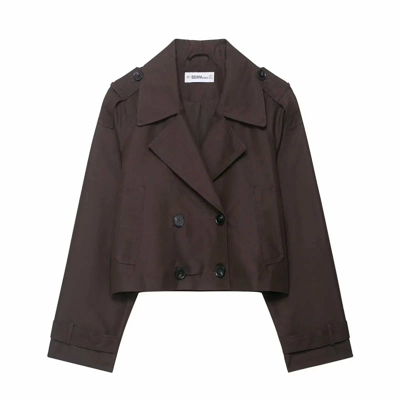 Gabardina corta para mujer con doble botonadura