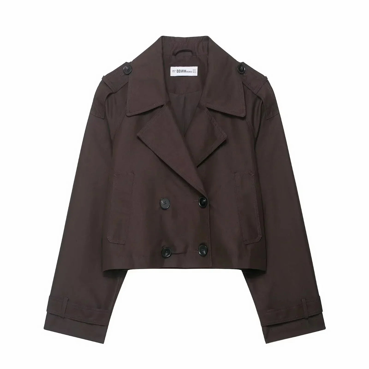 Gabardina corta para mujer con doble botonadura