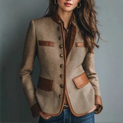 Blazer de tweed para mujer con botones brillantes