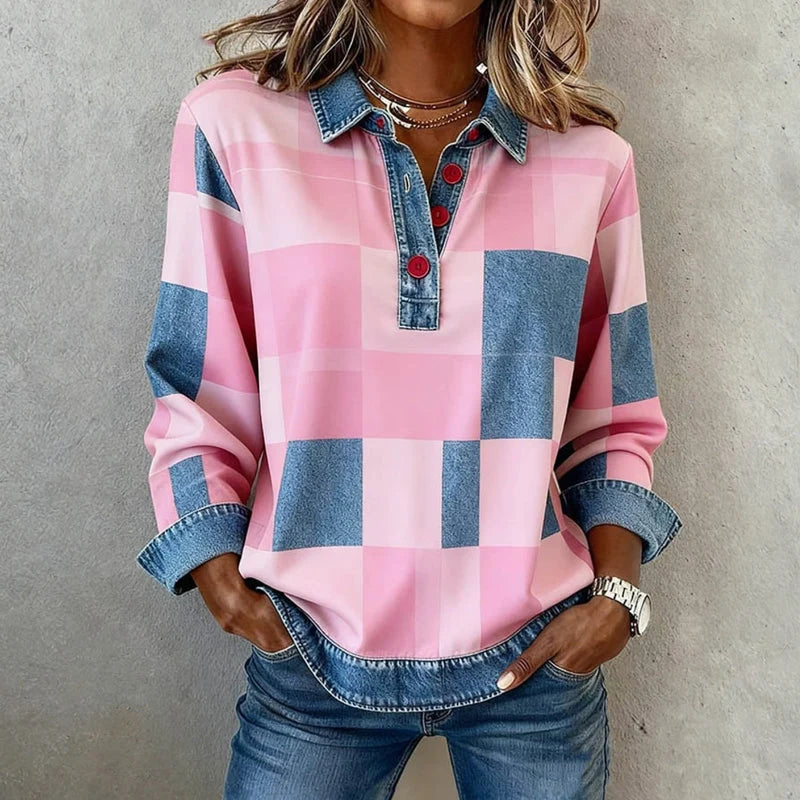 Sudadera tipo polo para mujer con cuello de camisa y botonadura