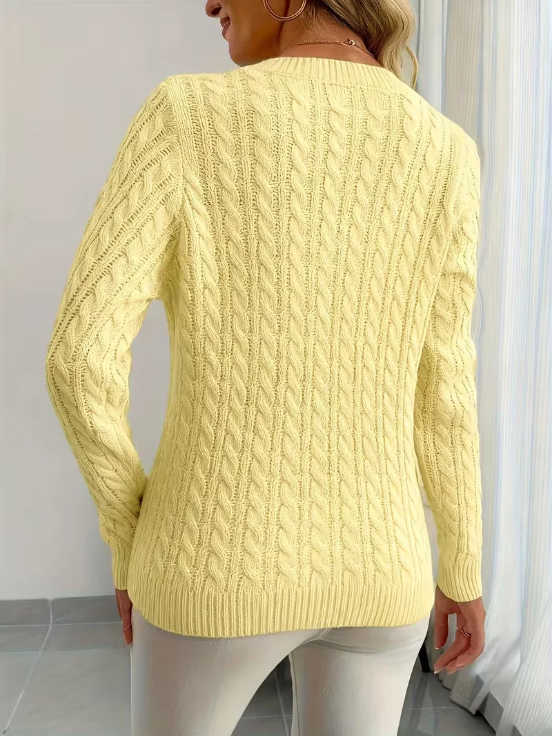 Jersey de mujer con cuello en V y punto trenzado