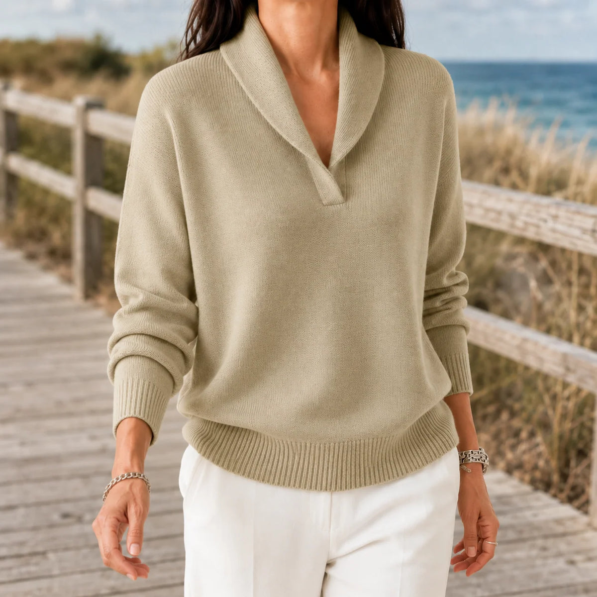 Jersey fino de mujer con cuello chal abierto