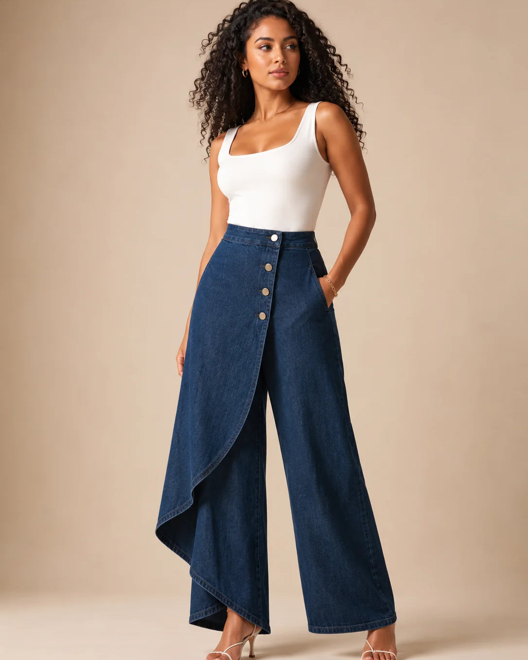 Pantalones Palazzo de mujer con panel envolvente asimétrico