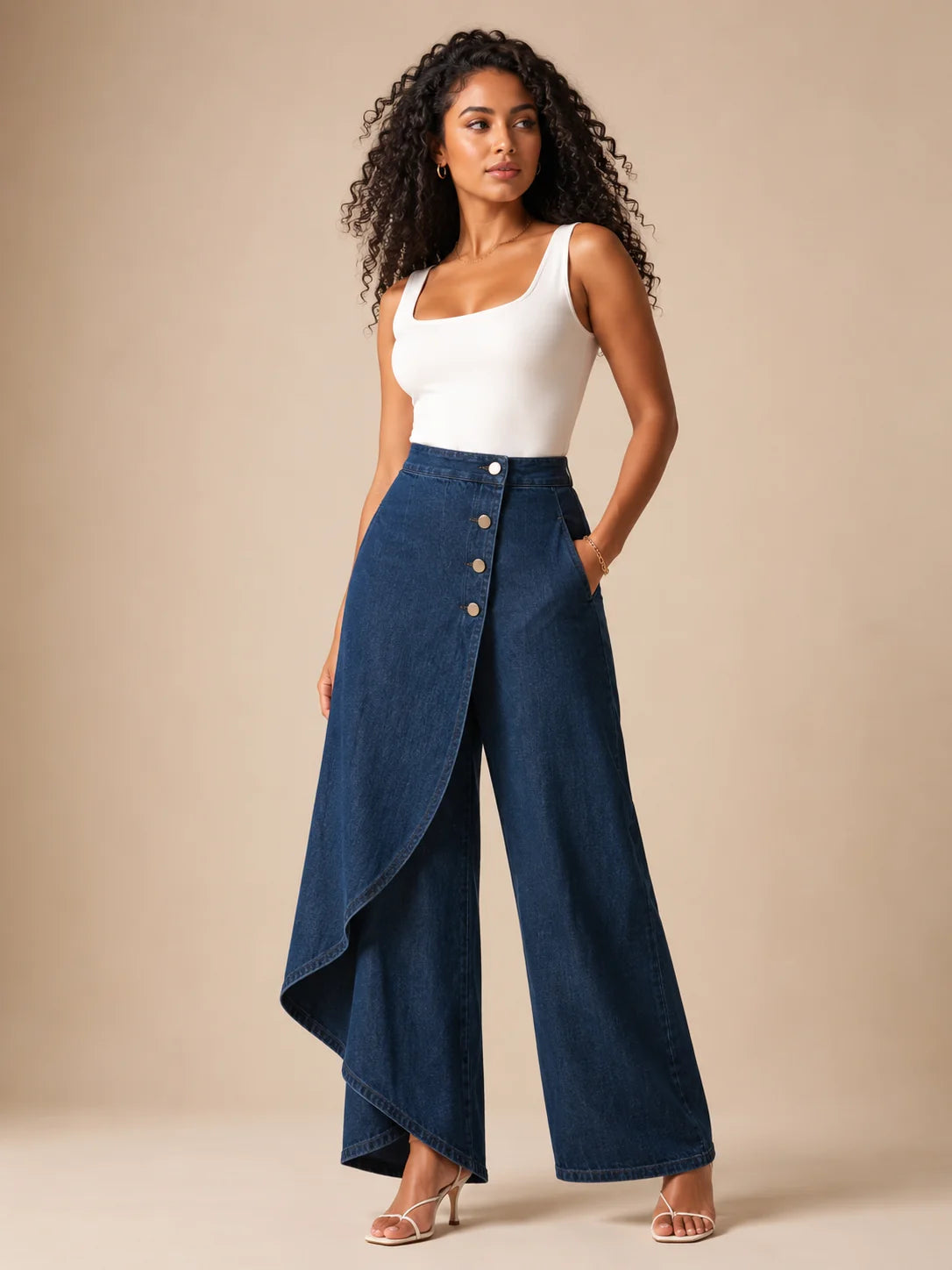 Pantalones Palazzo de mujer con panel envolvente asimétrico