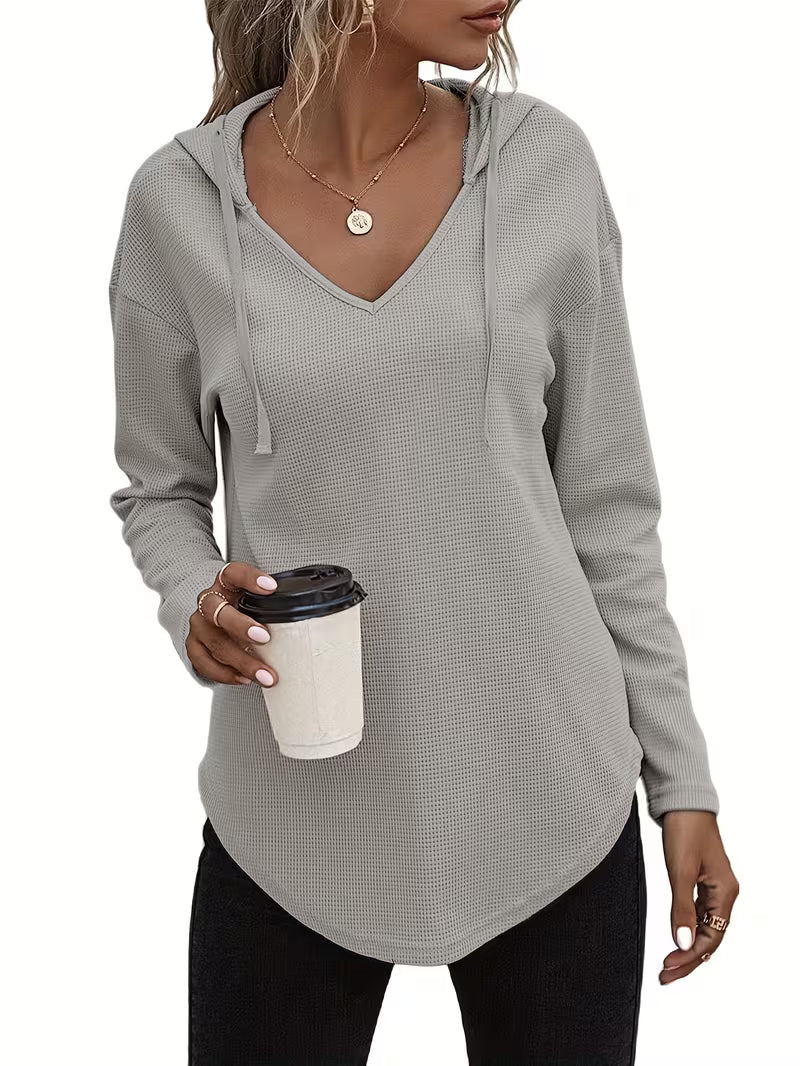 Sudadera con capucha de punto waffle para mujer con cordón
