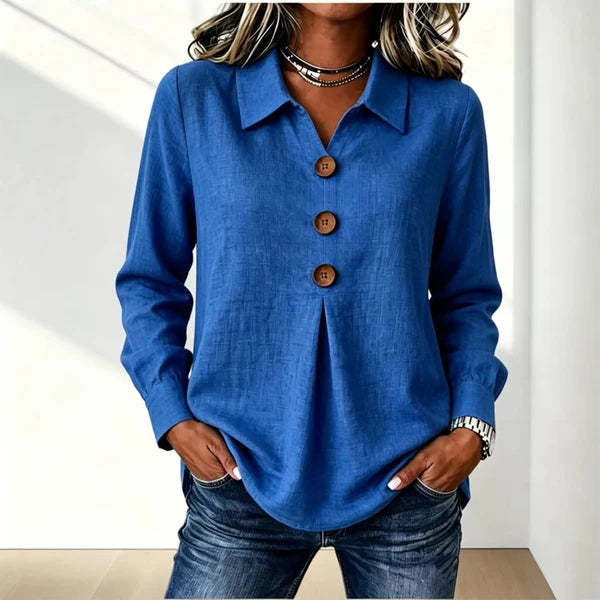 Blusa de mujer con cuello clásico y puños enrollables