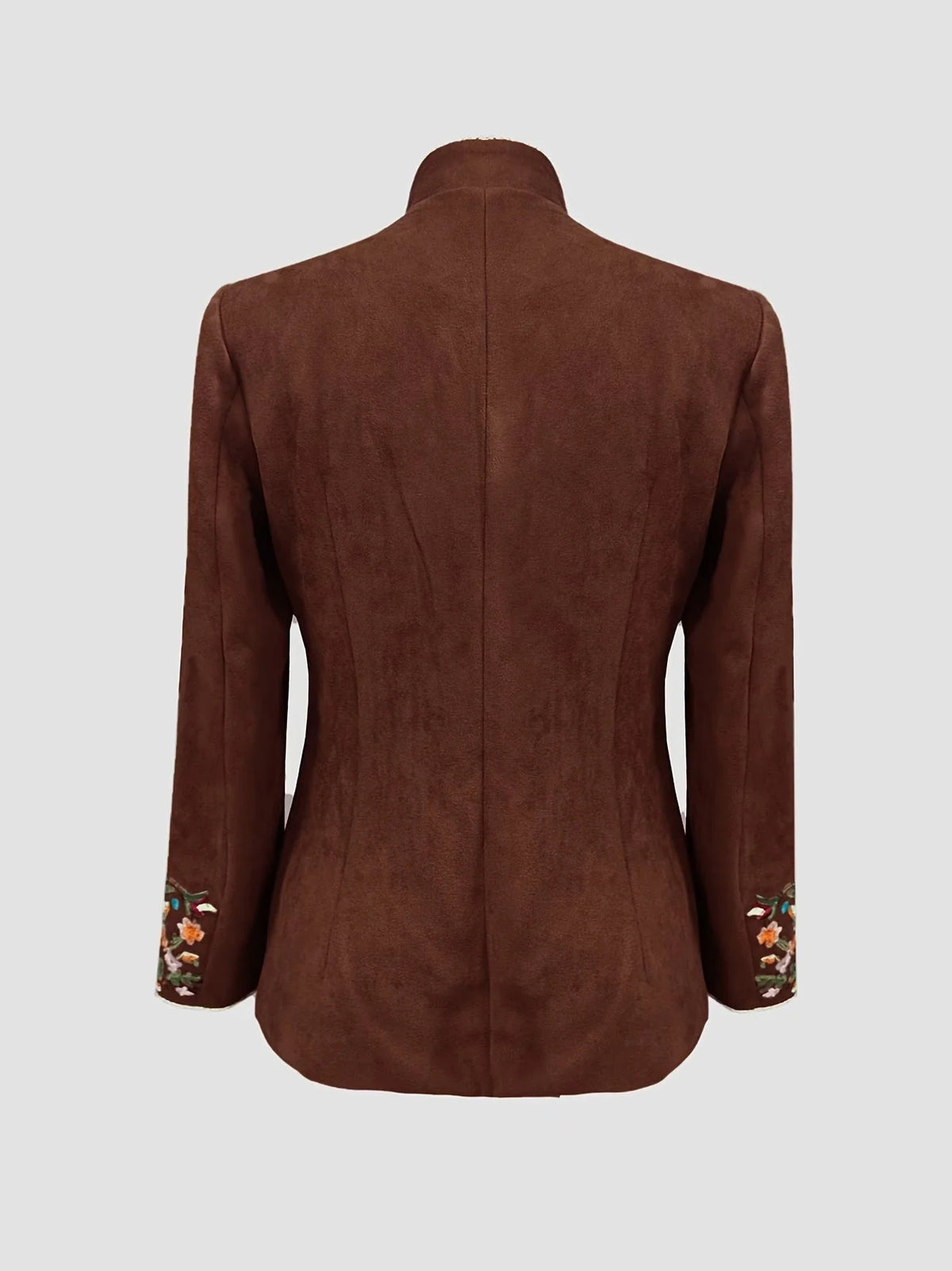 Chaqueta de mujer con cuello alto y bordado de flores