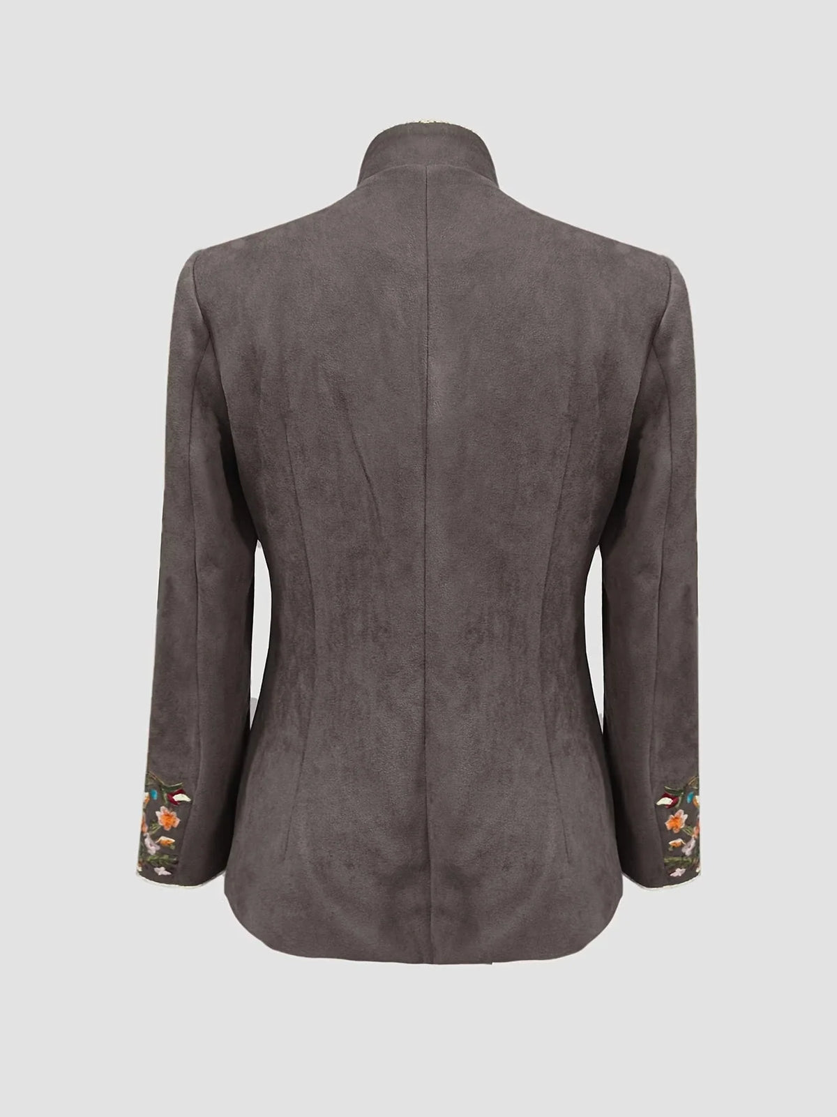 Chaqueta de mujer con cuello alto y bordado de flores