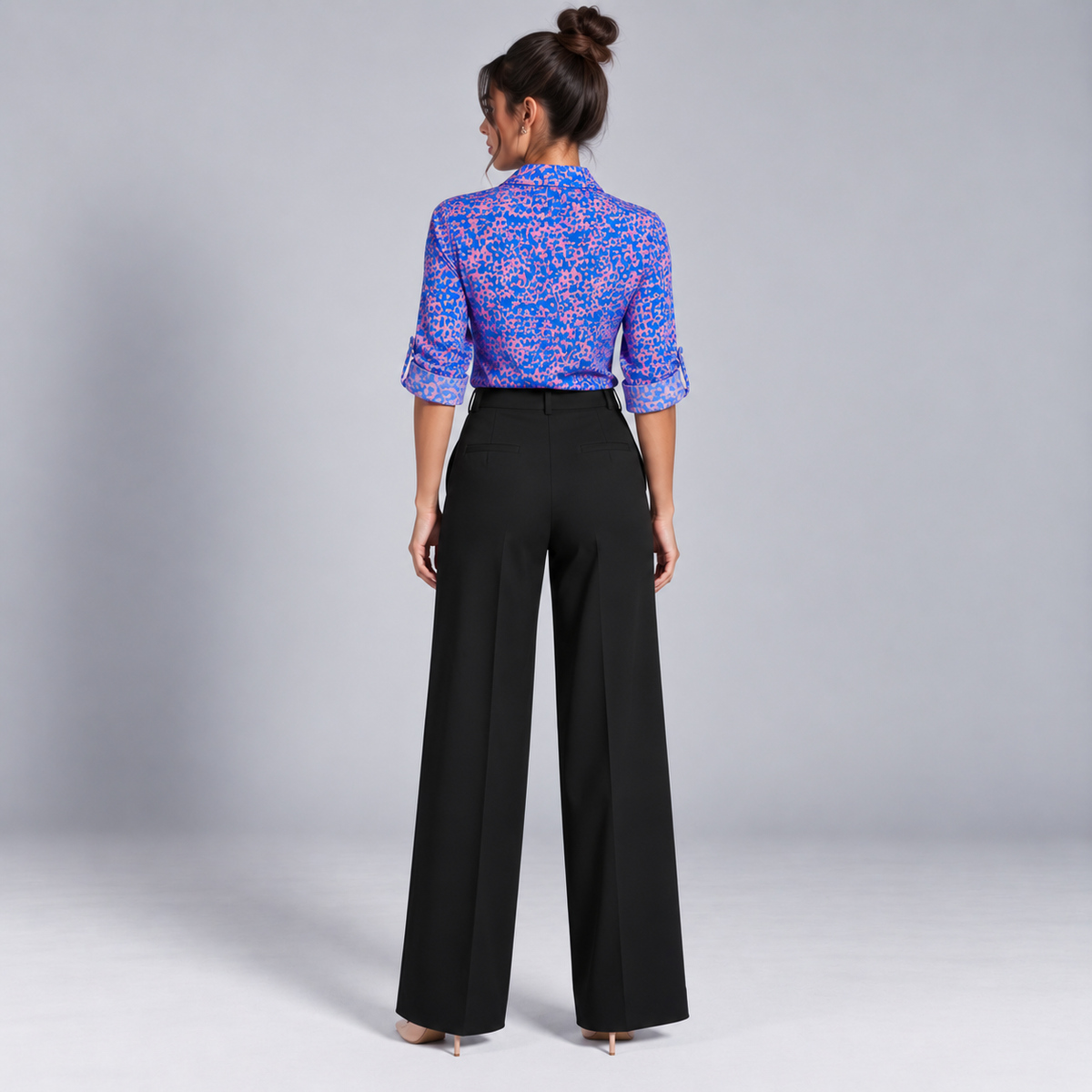 Blusa de Satén para Mujer con Estampado Geométrico | Corte Regular | Abotonada, Manga Larga, Resistente a Arrugas | Ropa de Trabajo, Ropa de Noche