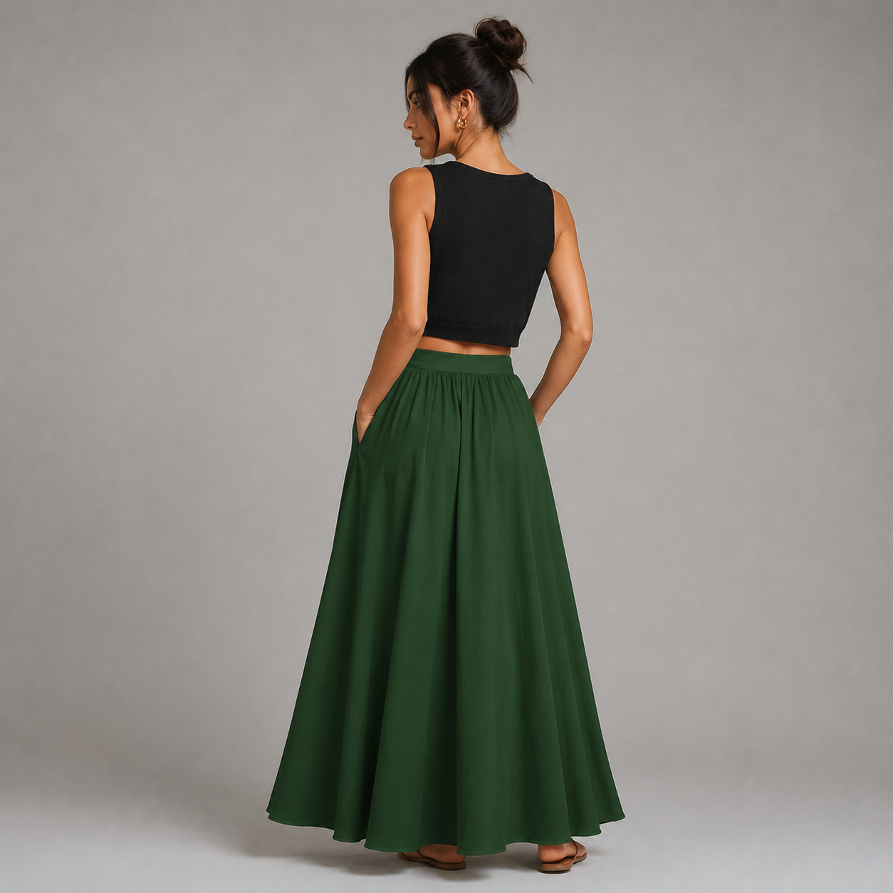 Anouk - Elegante falda larga de lino para mujer con cintura elástica y bolsillos laterales