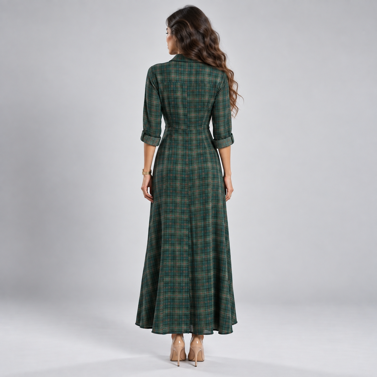 Vestido Largo Camisero de Franela a Cuadros | Botonadura Frontal y Corte Cómodo | Estilo Campestre para Otoño y Brunch