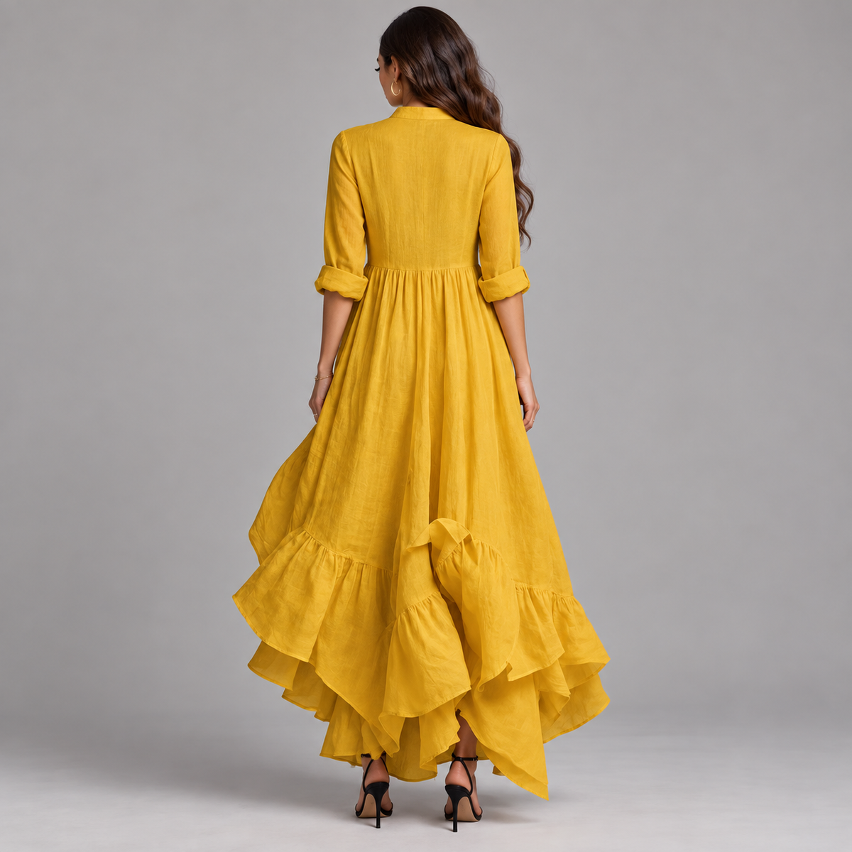 Vestido largo de mujer con escote en V y falda fluida