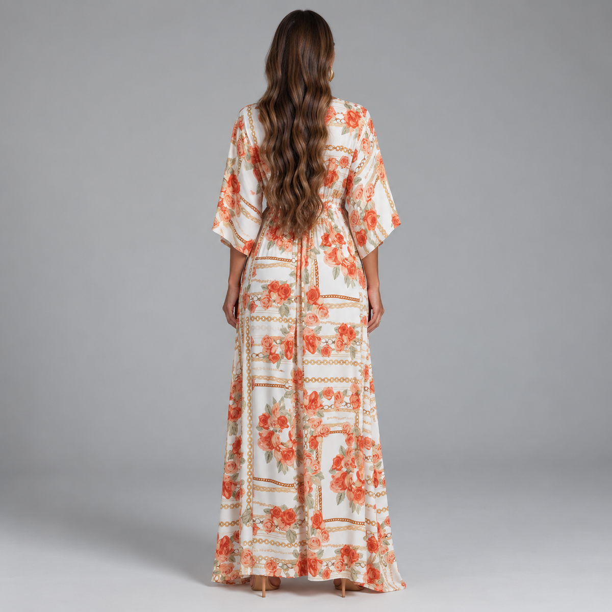 Women's Maxi Dress with V-Neck and Adjustable Belt