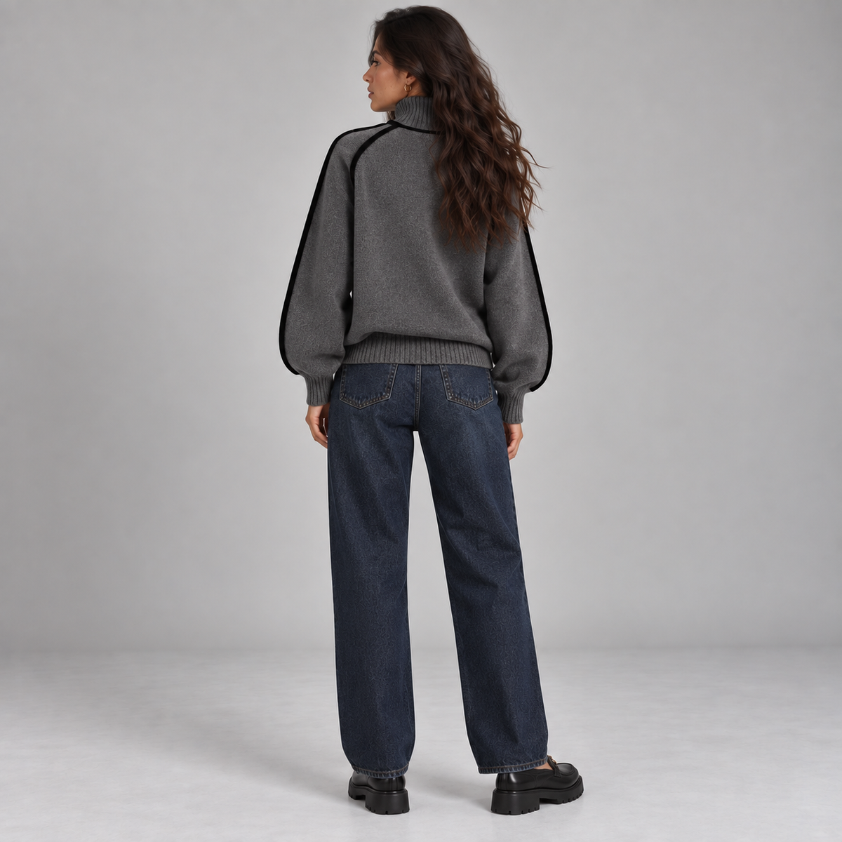 Jersey de cuello alto para mujer con bordes en contraste