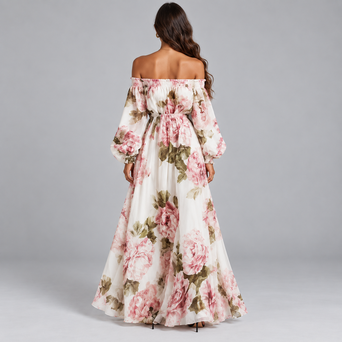 Vestido Maxi Floral para Mujer con Escote Descubierto