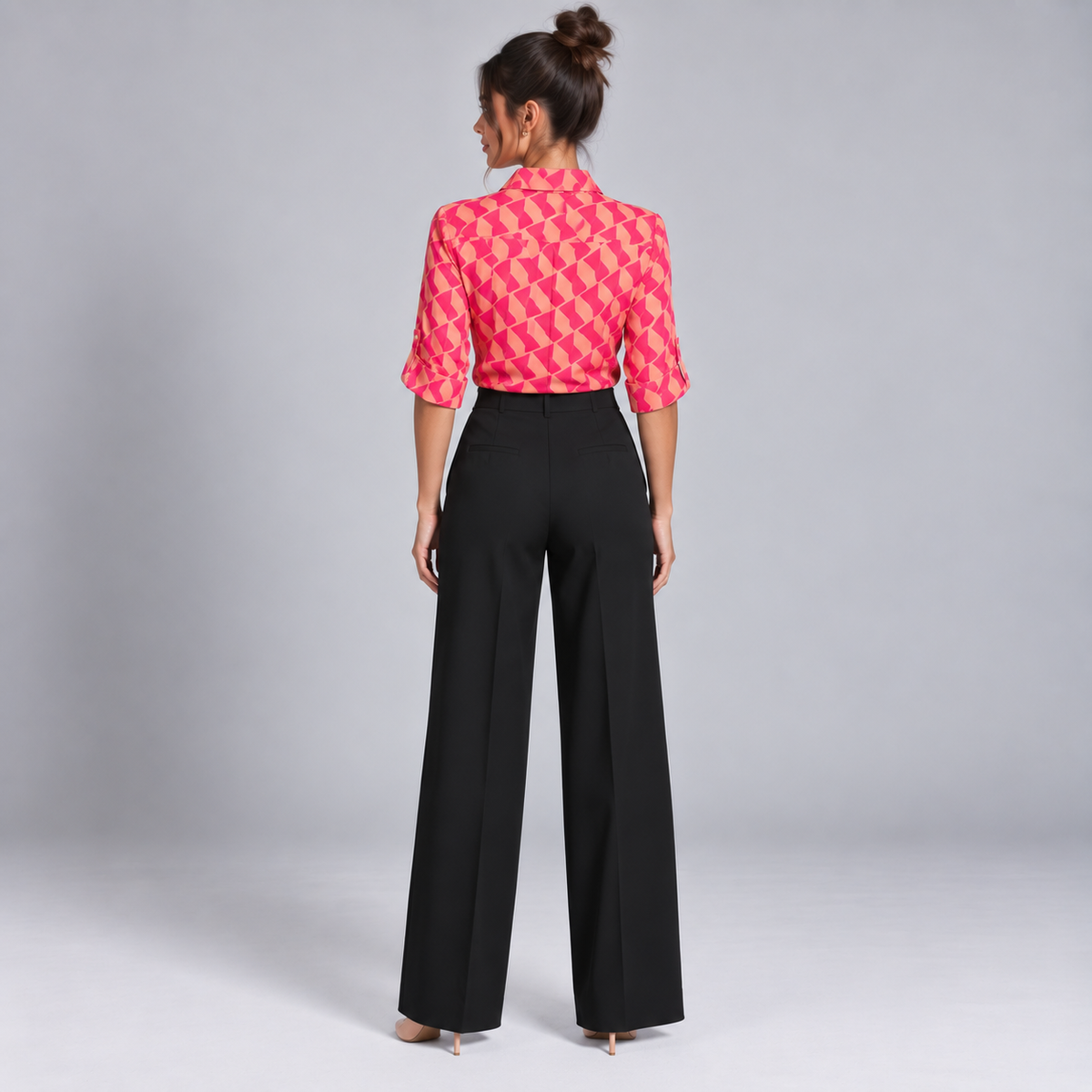 Blusa de Satén para Mujer con Estampado Geométrico | Corte Regular | Abotonada, Manga Larga, Resistente a Arrugas | Ropa de Trabajo, Ropa de Noche