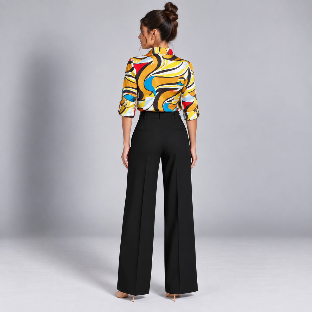 Blusa de Satén para Mujer con Estampado Geométrico | Corte Regular | Abotonada, Manga Larga, Resistente a Arrugas | Ropa de Trabajo, Ropa de Noche