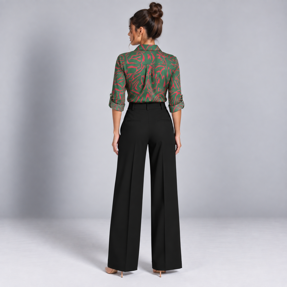 Blusa de Satén para Mujer con Estampado Geométrico | Corte Regular | Abotonada, Manga Larga, Resistente a Arrugas | Ropa de Trabajo, Ropa de Noche