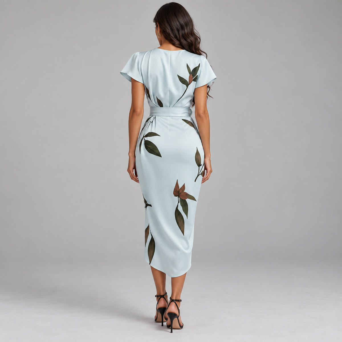 Vestido midi para mujer con parte delantera cruzada y cinturón de lazo