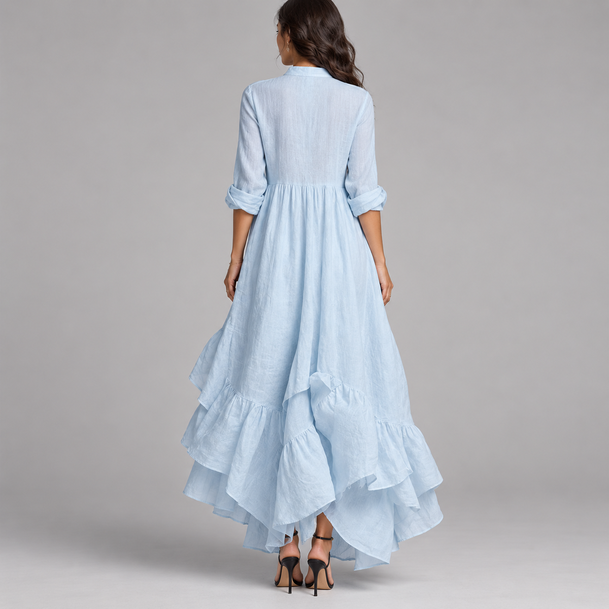 Vestido largo de mujer con escote en V y falda fluida