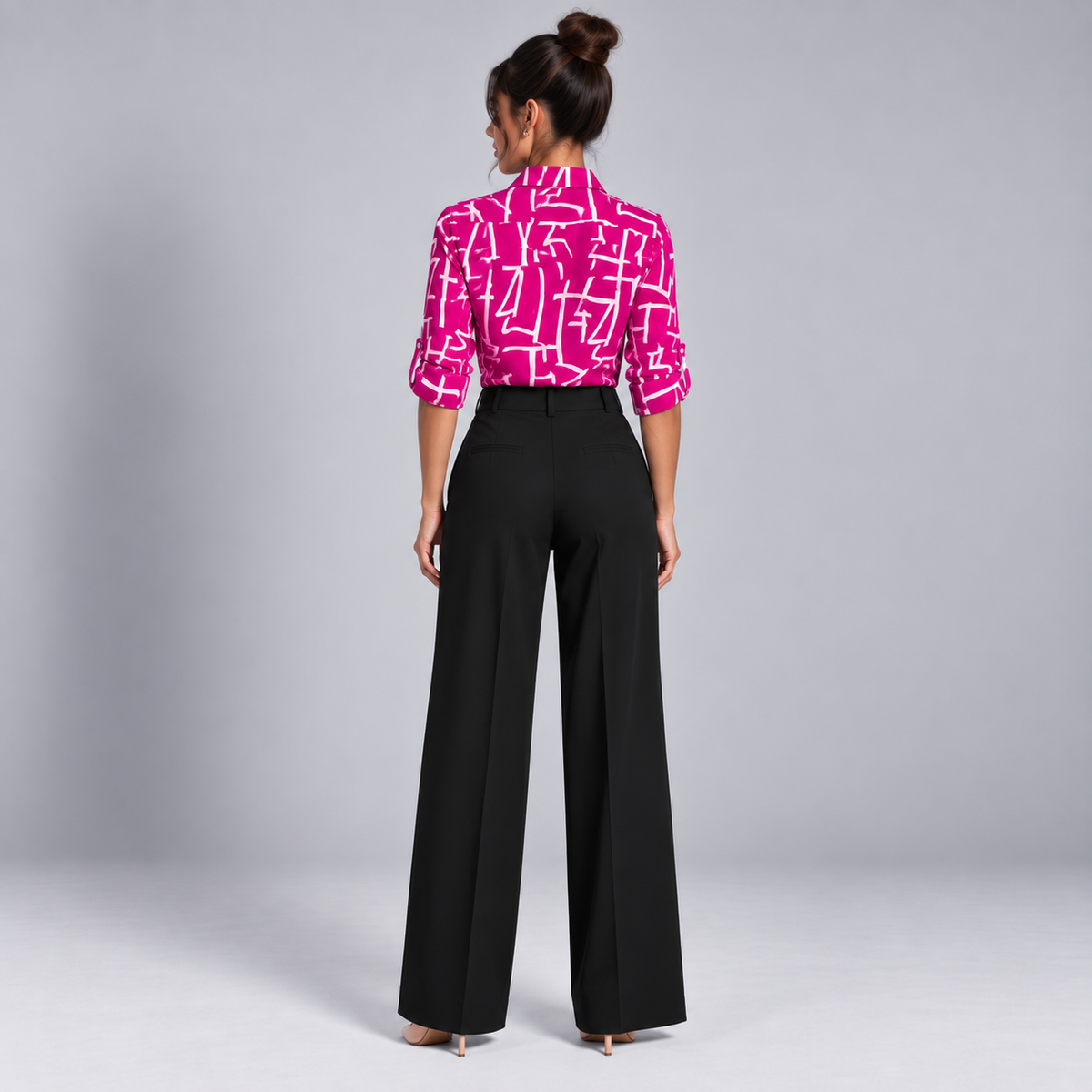 Blusa de Satén para Mujer con Estampado Geométrico | Corte Regular | Abotonada, Manga Larga, Resistente a Arrugas | Ropa de Trabajo, Ropa de Noche