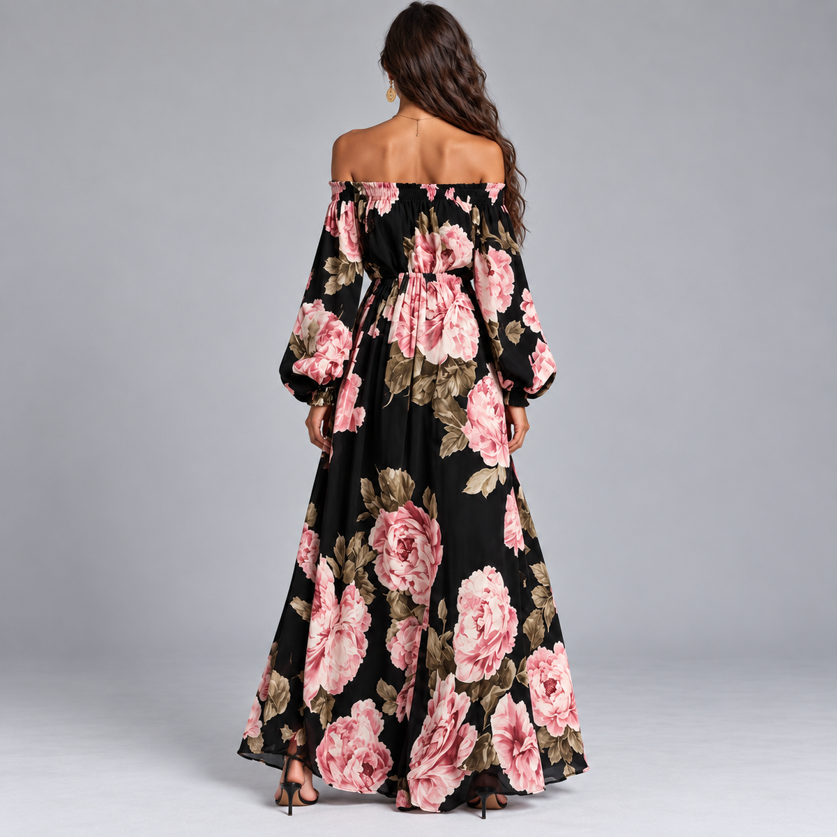 Vestido Maxi Floral para Mujer con Escote Descubierto