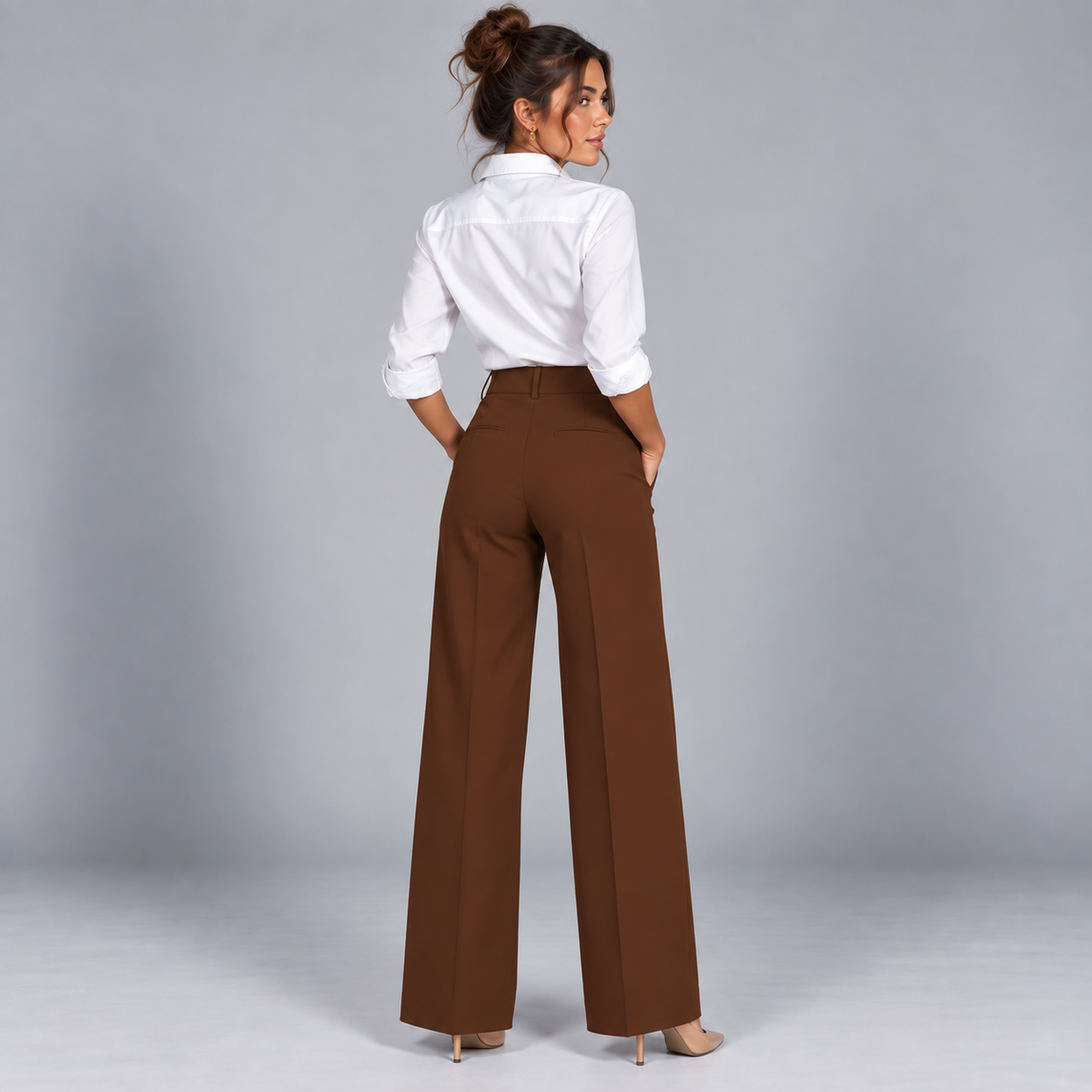 Pantalón de Talle Alto y Corte Recto | Cinturilla Elástica y Pliegues Delanteros | Estilo Versátil para Oficina y Fin de Semana